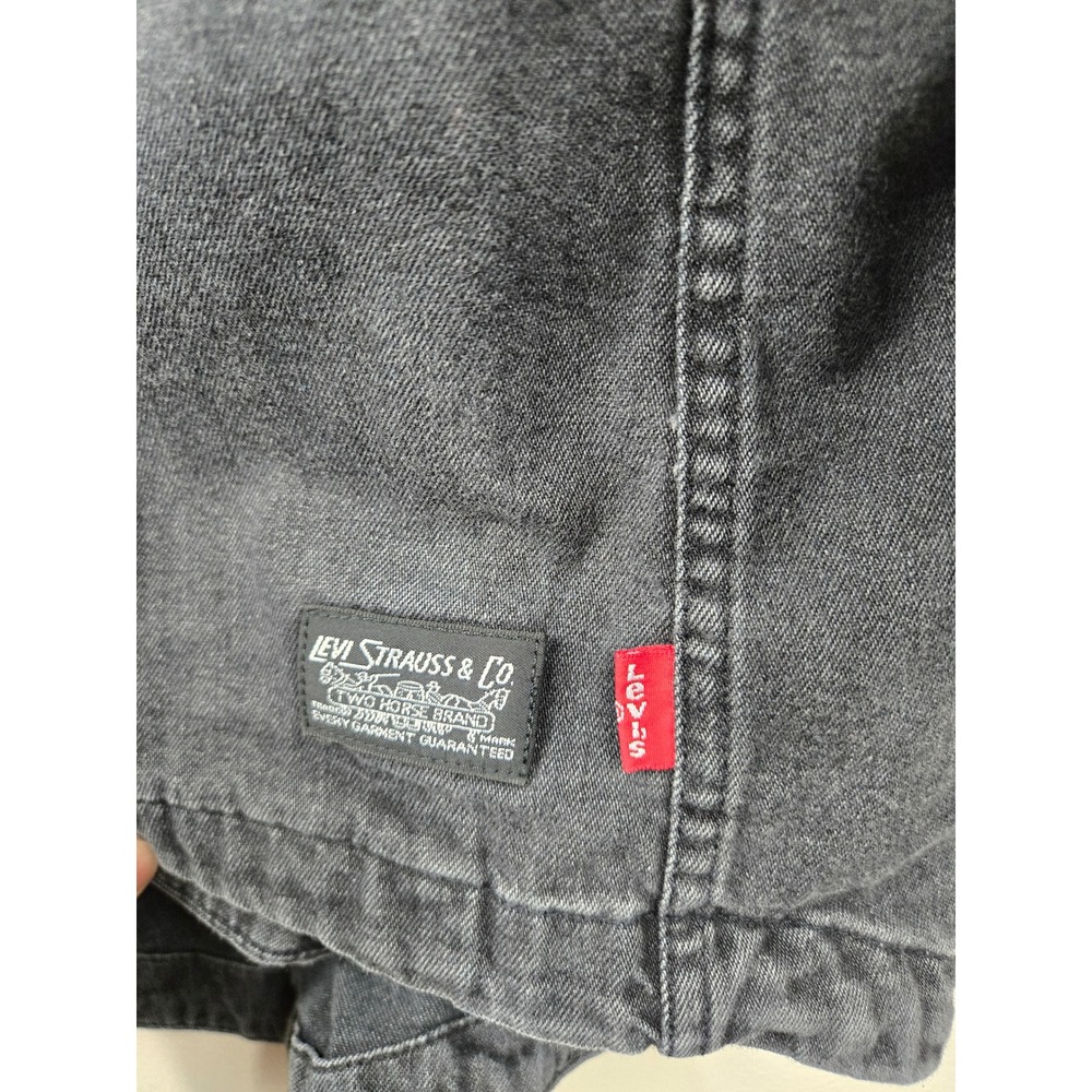 Levis Mens Hooded Denim Parka Jacket Faded Black Cotton Utility Coat Large - Picture 6 of 16